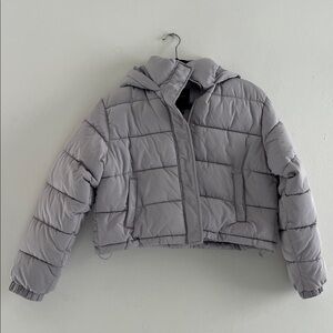 Forever 21 Light Gray Cropped Quilted Puffer Jacket